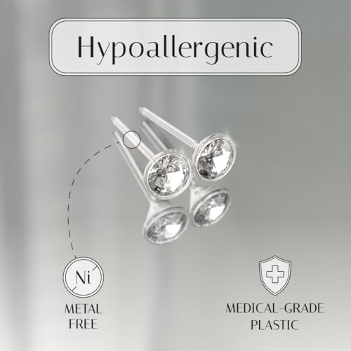 Medical Grade Plastic Earrings, Hypoallergenic Nickel Free Earrings for Women, Plastic Earrings for Sensitive Ears, Hypoallergenic Earrings Studs, Clear Medical Grade Cubic Zirconia Earrings3