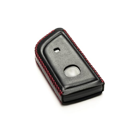Image of Vitodeco Genuine Leather Smart Key Fob Case with Leather Key Strap Compatible for Acura MDX, RDX, ADX, TLX, INTEGRA - 5-Button, Black /Red (Pack of 2)