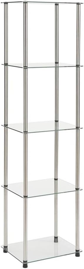 Designs2Go Classic Glass Shelves 15.75" - 5-Tier Glass Tower Room Décor, Modern Shelves for Storage and Display in Living Room, Bathroom, Bedroom, Office, Glass