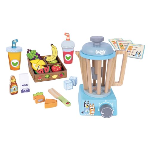 Bluey - Ensemble de smoothie en bois – Mélangeur de jeu de simulation et accessoires de fruits – Jouet de cuisine imaginatif pour enfants à partir de 3 ans