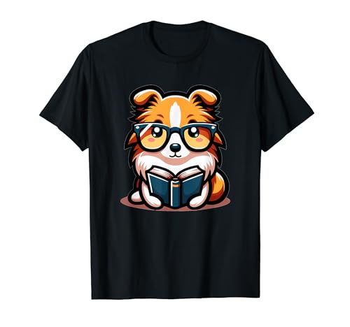 Adorable Book Lover Shetland Sheepdog With Reading Glasses T-Shirt