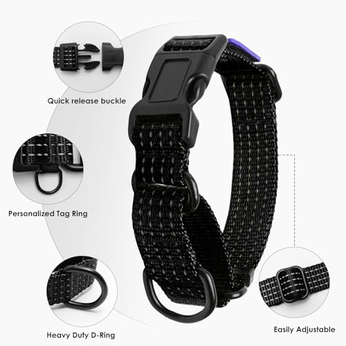 Image of Martingale Dog Collar Reflective NO Pull with USA Flag, M,Black | Escape Proof without choking,Adjustable Limited Slip Collar with Quick Release Buckle, Nylon Walking Collar for S M L Dogs