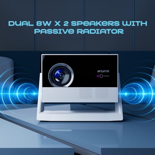 Image of WZATCO Yuva Lunar, Android 14, Fully Automatic, Native 1080P FHD Projector 4k Ultra HD, 750 ANSI, Sealed Engine, HDMI ARC, WiFi 6 & BT, Portable Room Cinema, White
