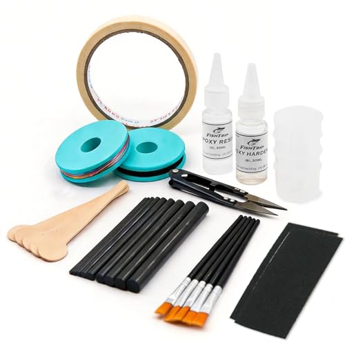 FishTrip Fishing Rod Repair Kit Complete with Epoxy,10pcs Carbon Fiber Sticks Pole Building Kit, AB Glue, Wrapping Thread for Saltwater Freshwater Spinning Casting Rod