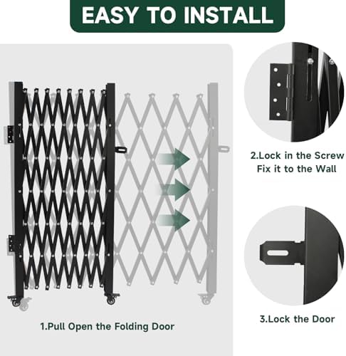 SGOLAN Single Folding Security Gates Accordion Door, 72" W x 50" H Metal Expandable Fence 360Rolling Expanding Outdoor Security Scissor Gate for Courtyards, Garages, Gardens - 4
