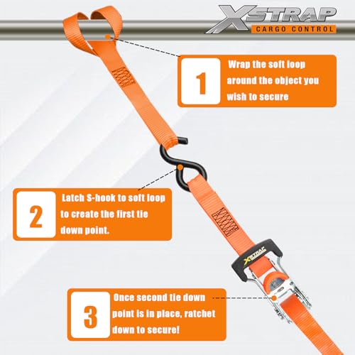 XSTRAP Tiras de amarração de catraca - pacote com 4 - 3 cm x 3 m, 1360 kg, kit de amarração resisten