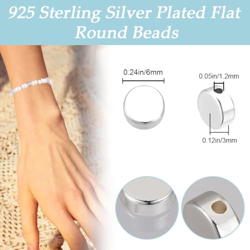 Beebeecraft 1 Box 50Pcs 925 Sterling Silver Plated Brass Coin Beads Flat Round Spacer Beads 6x3mm Tiny Coin Disc Loose Beads for Bracelet Necklace Jewelry Making Hole: 1.2mm - Image 2