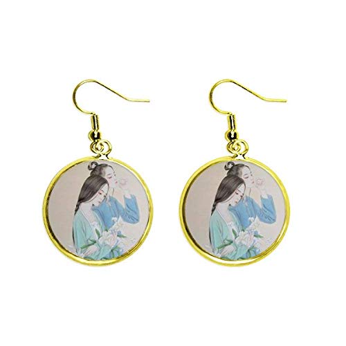 Pendientes de pintura china dorados Lily Flor joyas para mujer estilo colgante