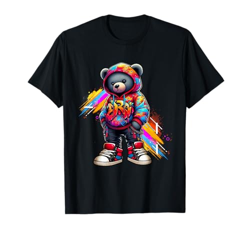 Hip Hop Teddy Bear Colorido Urban Rap Música Breakdancing Camiseta