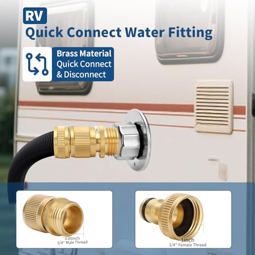 Image of All Metal RV City Water Inlet,City Water Inlet, with 90 Solid Brass Hose Elbow & 3 /4 inch GHT Quick Hose Connector, RV Water Inlet Replacement