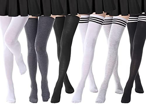 DRESHOW 6 Pairs Over Knee Thigh Socks Thigh High Socks Casual High Stockings Long Knee High Socks for Girl and Women