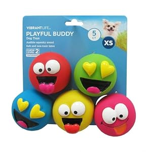 5pk Emoticon Latex Dog Toy, Provides A Comforting Squeak That Dogs Will Enjoy, Made of Natural Latex, It Squeaks When Squeezed!