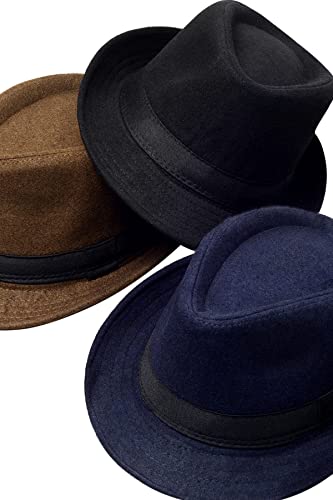 Coucoland Chapeau Panama 1920s pour Homme-Chapeau Fédora Mafia Gangster Accessoires de Costume Gatsby Taille Unique Noir Feutre – vue 3