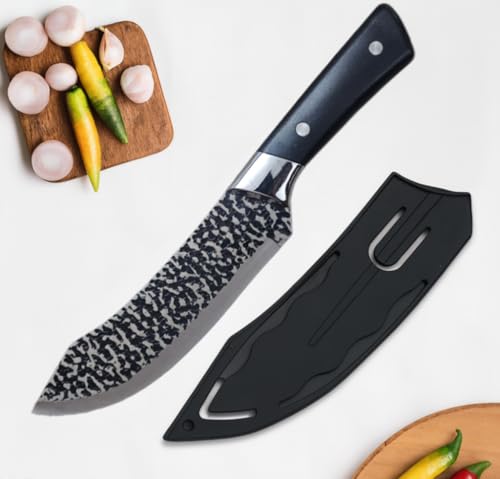 Image of Wizbiz Heavy Duty Meat & Fish Cutting Knife | Kukri Khukri Nepali Original Gurkha Style | Big Size Butcher Knife for Meat, Fish, Chicken, Bone Cutting | Sharp Thick Blade Kitchen & Camping Knife
