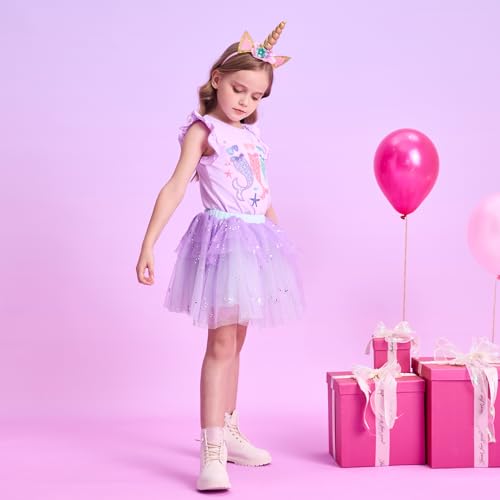Image of VIKITA Girls Summer Skirt Sets Ruffle Tulle Sleeves T-Shirt Tutu Skirt Birthday Party Outfit 3-12 Years