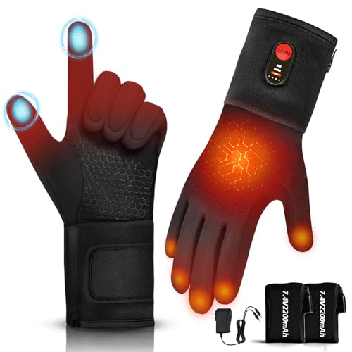 Hfshimlux - Heated Gloves for Women-2200mAh 3 Levels Temperature Control 6 Hours Heating Thin Electric Heated Warm Gloves Suitable for Daily Warmth Keeping Cycling Chores in Winter (XS-S) - -18%