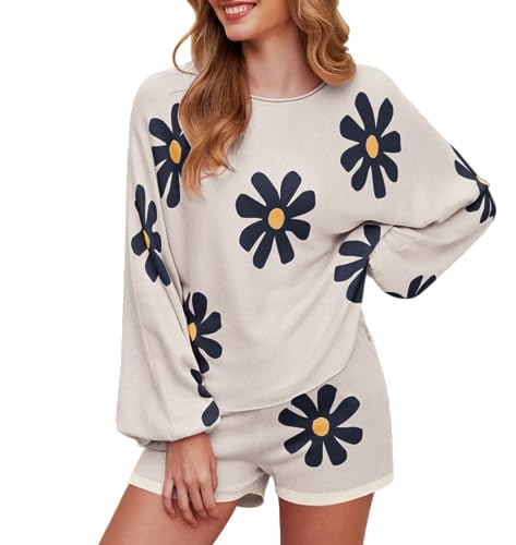 Ekouaer Schlafanzug Damen Langarm Pyjama Gestrickt Zweiteiliger Loungewear...