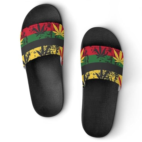Vintage Rasta Flag Weed Slippers for Women Men Anti-Slip Shower Slides Open Toe Slippers for Home Outdoor Beach