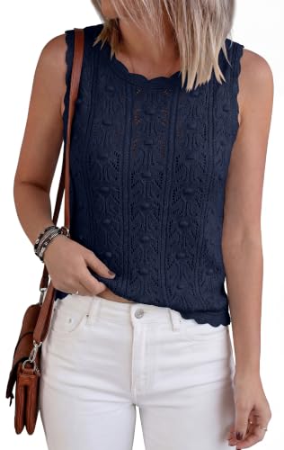 BTFBM Crochet Tank Tops for Women Hollow Out Sleeveless Loose Sweater Vest Top Summer Spring 2026 Beach Vacation Clothes(Navy Blue, X-Large) — view 5