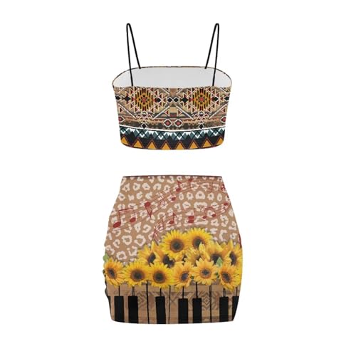 Image of Biyejit Women's 2 Piece Summer Outfits Spaghetti Strap Crop Tops and Bodycon Mini Skirt Dress Set Plus Size S-4XL