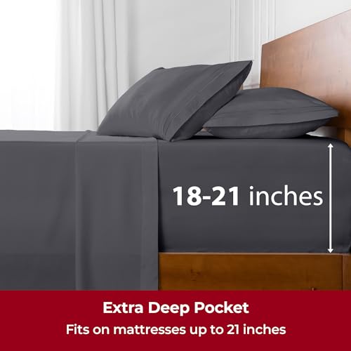 Image of Mellanni Extra Deep Twin Sheets - 3 PC Iconic Collection Bedding | Hotel Luxury, Ultra Soft, Cooling Bed Sheets - Wrinkle, Fade, Stain Resistant (Twin, Gray)