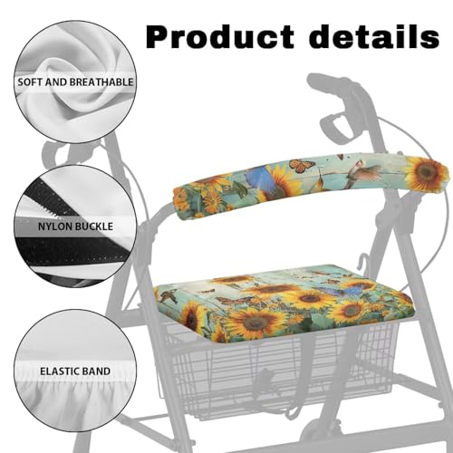 Image of Universal Rollator Walker Seat and Backrest Covers Sunflower Butterfly Accessories for Rollator Walkers Adjustable Walkers Seat Covers for Ladies