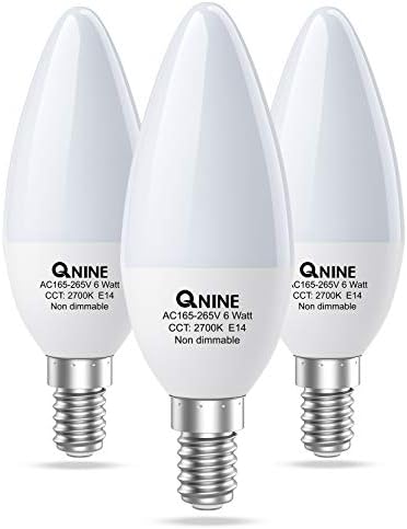 QNINE Warm White E14 LED Light Bulb, 6W (60W Equivalent), 540lm, Candle Bulbs Small Screw, 2700K, Non-Dimmable, 3 Pack