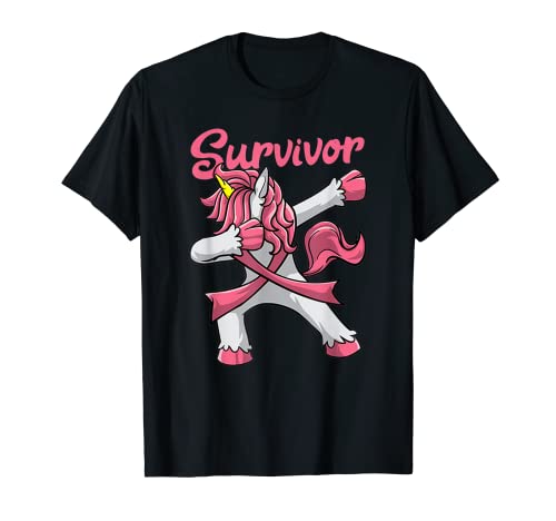 Cadeau pour survivant au cancer du sein | Ruban rose licorne dabbant T-Shirt