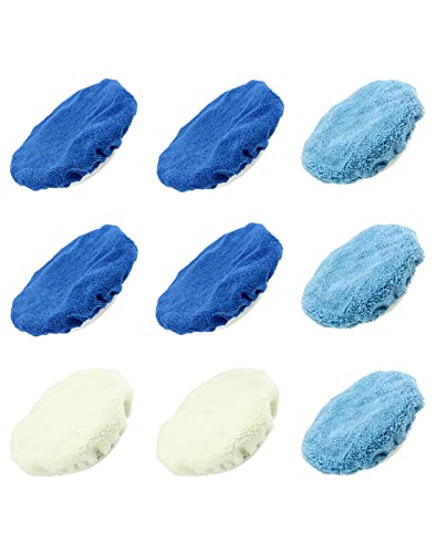 QWORK® 9pcs tampons de Polissage pour Capot de Voiture, Bonnet de Polissage, 2 Laine + 4 Microfibre + 3 Molleton de Corail, 230-250mm