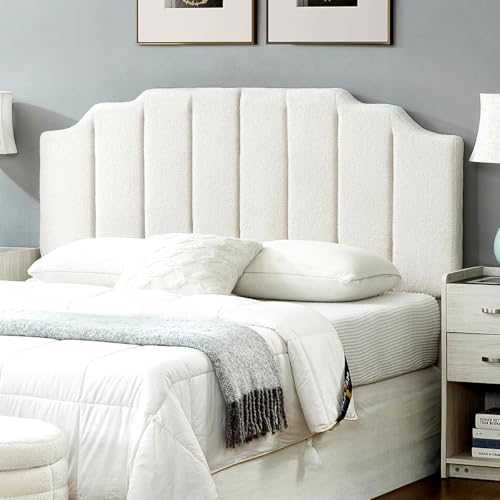 24KF White Teddy Fabric Tufted for Queen Upholstered Headboard, Modern