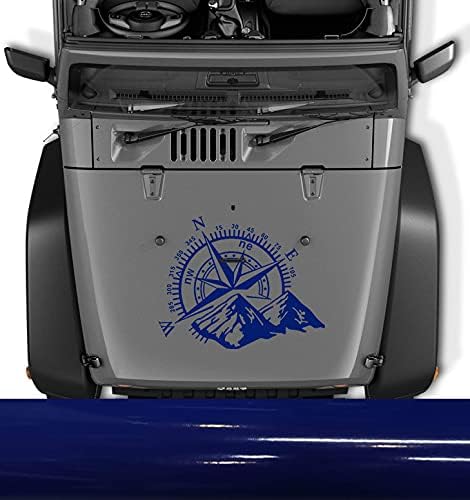Compass with Mountains Hood Vinyl Decals for Jeep Dodge Ram Ford Tundra Tacoma Toyota or Any Others - Blue