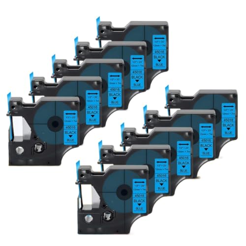 12mm x 7m 10pk���x���e�[�v45021���̔���D1���{���J�Z�b�g��LM160 280���x���|�C���g350�v�����^�[�ƌ݊���(Black on Blue)