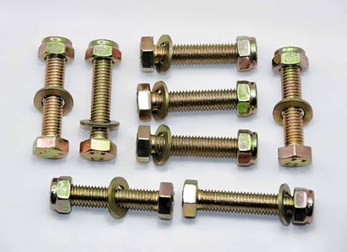 Image of M8 x 40mm Hex Head Bolt by Color Galvanization with Nylon Lock nut and Flat Washer Assortment Kit,Alloy Steel,Grade 8.8.(8pcs Pack)