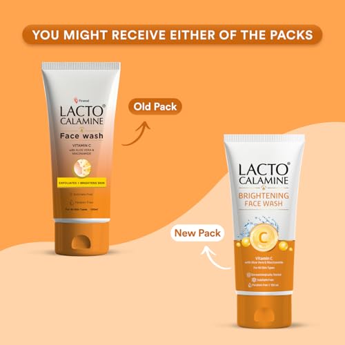 Image of Lacto Calamine Vitamin C Face Wash | Pack of 1 x 100ml | Aloe Vera & Niacinamide Face Wash for Glowing Skin | Facewash that Exfoliates Skin & Reduces Pigmentation | No Parabens, No Sulphates
