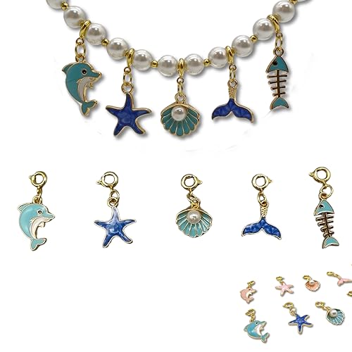 Purrpal Necklace DIY Charms Set - Cute Cat and Small Dog Pendant - 5 Easy DIY Charms Set - Summer Beach Style Accessories - 18K Gold Plated - Perfect Gift for Pet Lovers (Blue)
