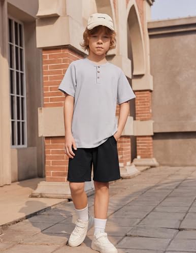 Image of Arshiner Boy's Textured Button Up Shirt and Shorts Set 2 Piece Summer Beach Outfit for 5~12 Years Kids