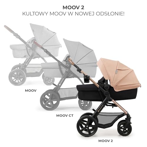 Kinderkraft MOOV2 Kinderwagen 4 in 1 Kinderwagenset bis 22 kg mit Kindersitz I-SIZE 40-75 cm, Buggy Funktion, Liegeposition verstellbar, Große ausziehbare Verdeck, Eva-Schaum-Räder, Beige
