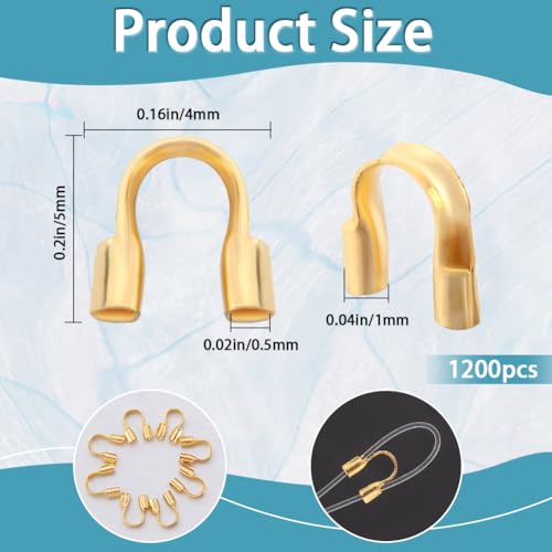SOFPLATE 1 Box 1200Pcs Wire Guardians Gold Wire Guard Thread Protector Loop U Shape Protective Tube Brass Wires Cable Guardian for Earring Bracelet Necklace jewellery Making Supplies DIY Beading Craft - Image 2