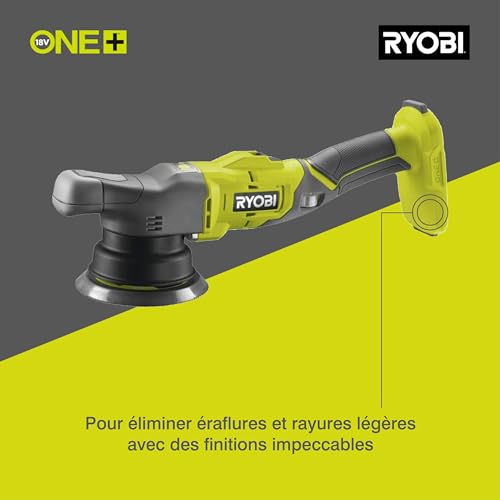 RYOBI Polisseuse 18V ONE+ 3000 7500 oscmin Diam. Oscillation 8 mm Patin 125 mm Retrait des Éraflures et Petites Rayures Livrée avec 3 Patins de Lustrage Polissage et Finition R18P 0 - vue 4