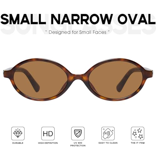 mosanana Small Trendy Oval Sunglasses for Women Narrow Tiny Skinny 90s Retro Style MS524772