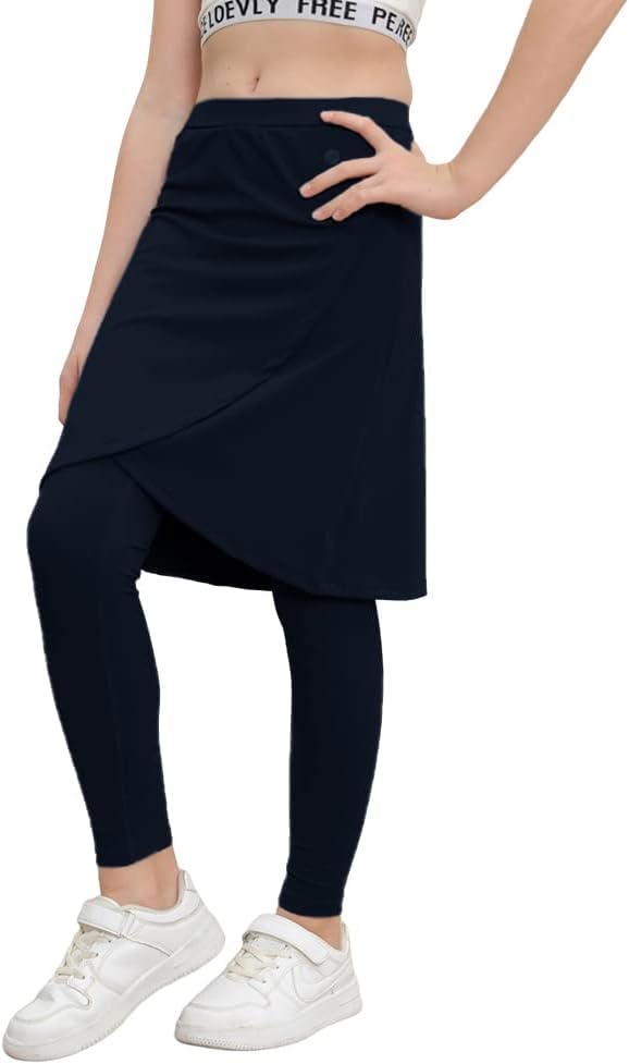Image of Haloumoning Girls Elastic Waist Knee Length Skirts with Leggings