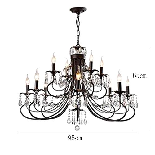 Suspension bougie avec plafonnier noir et lustres classiques en boule de cristal