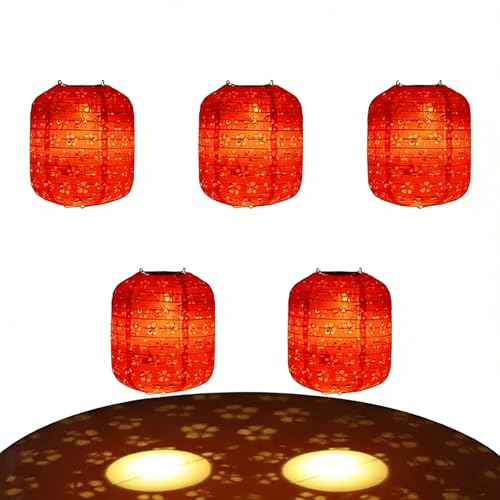 5PCS RED Paper Lanterns with LED Lights Valentines Day Chinese New Yeareve Spring Festival Lantern 6inches Hanging Lanterns with Tassels Walking Sticks for Wedding Dinner Birthday Party Decor