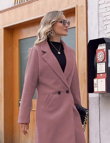 Hooever Women's Winter Wool Coat Casual Notch Lapel Single-Breasted Peacoat(1Purple-S) - Thumbnail 4