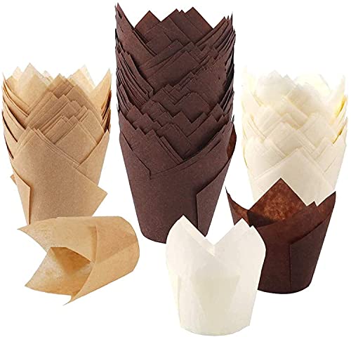200-piece tulip cupcake baking cups muffin baking liner holders rustic cupcake wrappers brown white and natural colors (A)