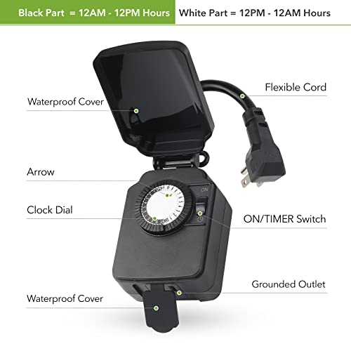 Bn-Link 24 Hour Mechanical Outdoor Light Timer With Silicone And Protective Covers, Waterproof And Dustproof, Outdoor Plug Timer With 3-Prong Timer Outlet And 6-Inch Flexible Cord, Heavy Duty #TOP1