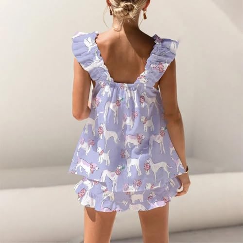 Image of ROAONOCOMO Women Floral Pajama Set Ruffle Babydoll Cami Top Coquette Pj Set Gingham 2 Piece Shorts Outfit Bridal Loungewear