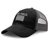 Richardson Soft Mesh Cap Hat Embroidered Us Air Force American Flag A Embroidery Trucker Hats for Men & Women Cotton Black Charcoal Design Only