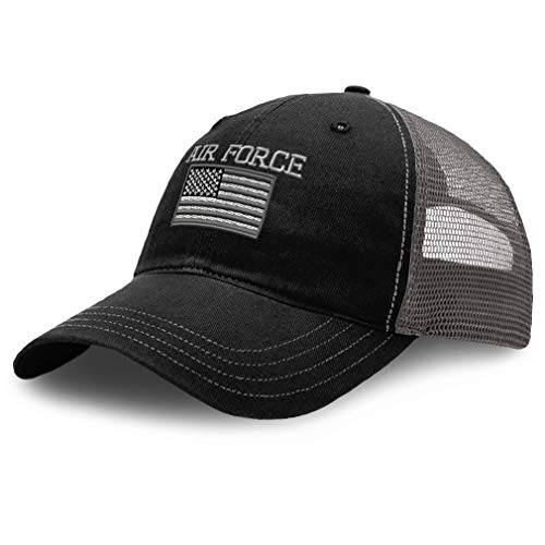 Richardson Soft Mesh Cap Hat Embroidered Us Air Force American Flag A Embroidery Trucker Hats for Men & Women Cotton Black Charcoal Design Only