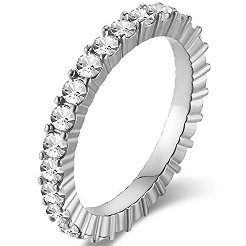 Jude Jewelers 3mm Width Stainless Steel Prong Setting Stackable Eternity Wedding Band Ring (Silver, 8)